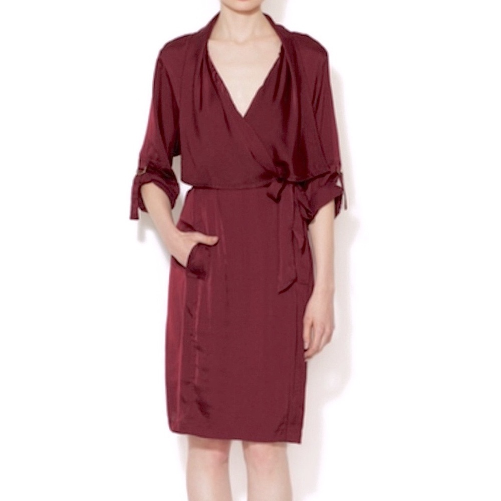 BCBGMAXAZRIA Alex Trench Dress Bordeaux Red Size Small